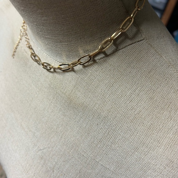 Stainless Gold Chain NecklaceToned Paperclip choke - Picture 2 of 2